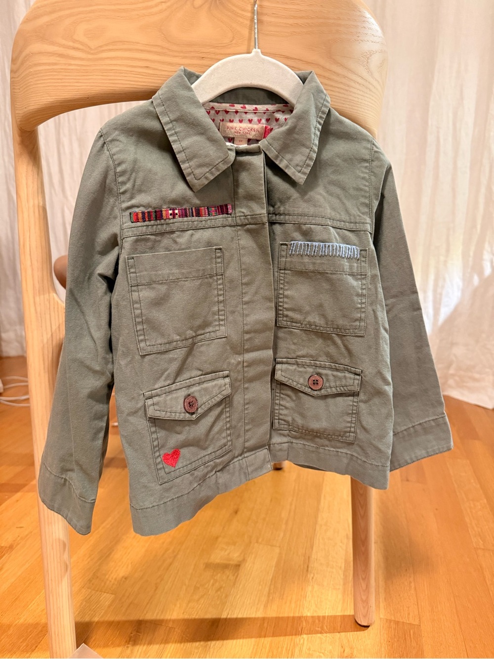 Pink Chicken Girls Olive Green Utility Jacket with Pink Heart